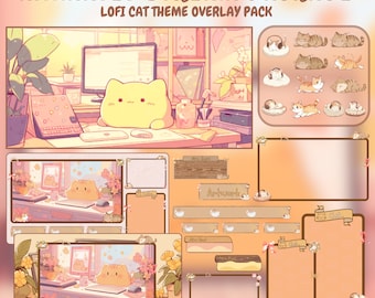 Twitch overlay - lofi cat overlay Vtuber overlay for twitch stream overlay - Digital download , vtuber room , Twitch package , Cat overlay