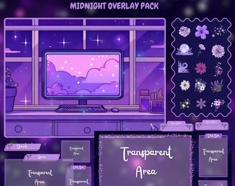 Midnight Cottage Core stream Overlay, animated stream pack, vtuber overlay, Twitch assets, streaming assets, youtube overlay, twitch bundle