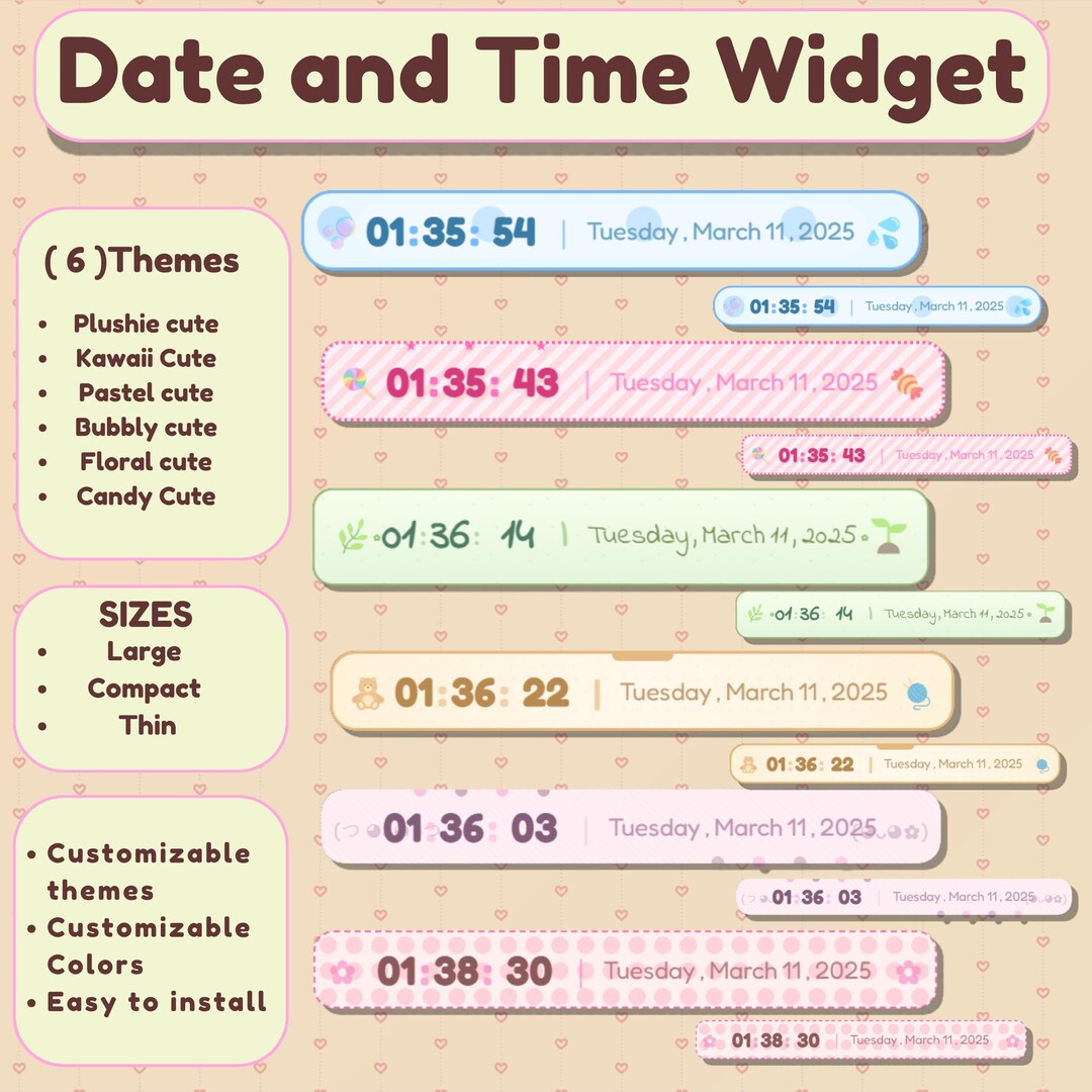 Pastel Date & Time Widget - Animated Clock Overlay for Twitch, Youtube ...
