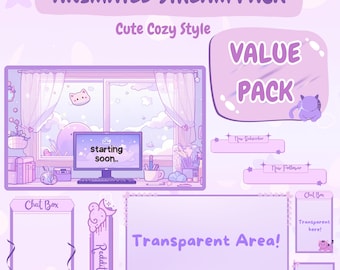 Purple Lofi Animated Stream Overlay Pack – OBS Streamer Assets (Digital Download)