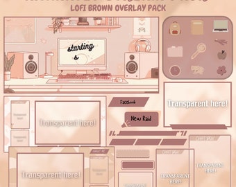 Brown Bear Lofi Twitch Overlay | Cozy Animated Stream Pack for OBS Streamlabs | Vtuber Scene 2D Overlay Assets | Cute Twitch Streamer Setup