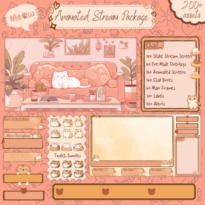 Twitch Cat overlay Animated overlay package - Stream Overlay Twitch Overlay peach Cat Lofi Stream Bundle - Cozy Twitch overlay Lofi Pack