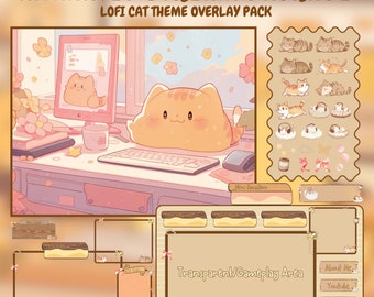 Paquete de superposiciones animadas de gatos Lofi para transmisiones de Twitch