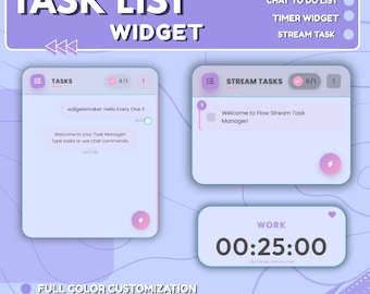 Widget de lista de tarefas do Twitch Stream: lista de tarefas e cronômetro Pomodoro (download digital)