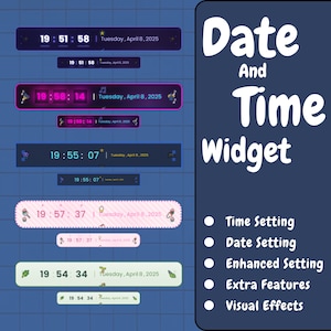 Date & Time Widget - Multi Themes Local/Time zone For Twitch/YouTube/KICK Streamers -  Stream Template, StreamElements OBS, Stream Widgets