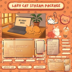 Lofi Cat Twitch overlay - Animated stream overlay Twitch Package for Twitch/YouTube/Kick stream - Stream Package, OBS Overlay, Streamlabs