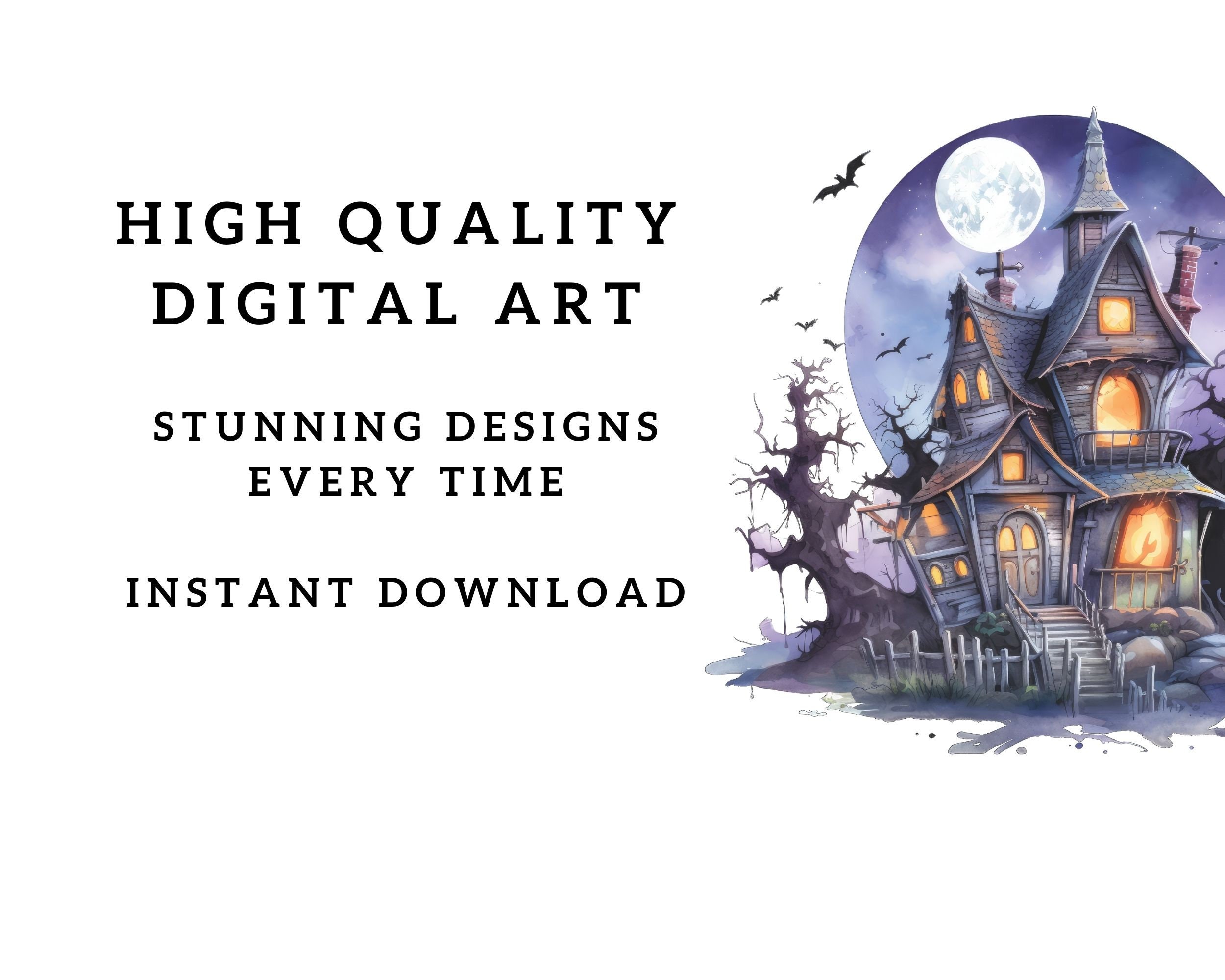 Watercolor Haunted House Clip Art Haunted House Art Etsy