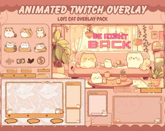 Animated Lofi Cat Twitch Overlay Package, Emotes, Badges