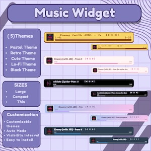 Spotify Music widget  - Stream widget Overlay for Twitch/YouTube stream - OBS streamElements , Animated Song Player , Customizable Widget