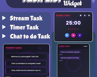 Widget de lista de tarefas de transmissão: temporizador Pomodoro e lista de tarefas - OBS/Twitch (download digital)