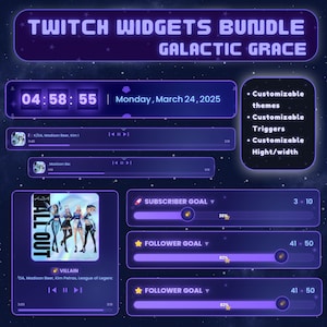 Twitch widget Bundle - Stream Widget overlay Galactic Grace For Twitch YouTube Stream - OBs Widget, StreamElements , customizable Widget