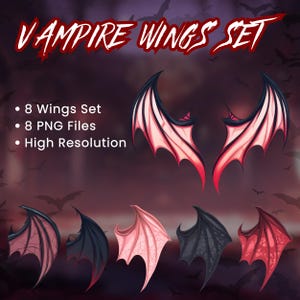 8x Vtuber Vtuber Vampir Flügel | Vtuber Aktive Bach Dekoration | Transparent | Twitch Objekt | PNGTuber || digitaler Download