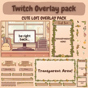 Twitch Overlay - Cottage Core theme Vtuber Overlay for Twitch stream package - lofi room, Stream Overlay , overlay Twitch, Streaming overlay