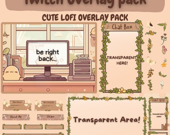 Twitch Overlay - Cottage Core theme Vtuber Overlay for Twitch stream package - lofi room, Stream Overlay , overlay Twitch, Streaming overlay