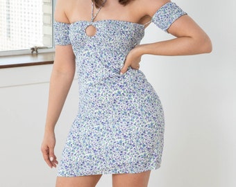 Blue Floral Print Dress