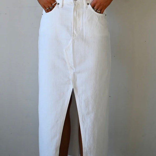 White Denim Maxi Skirt