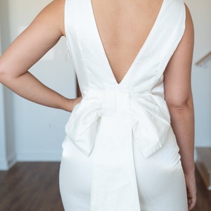 Pearl white bow dress for bridal shower, engagement photos, bachelorette party