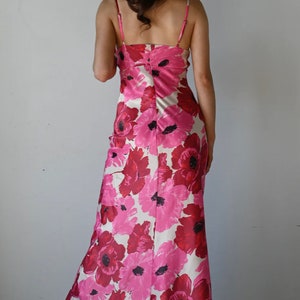 Pink Flower Print Satin Maxi Dress image 2