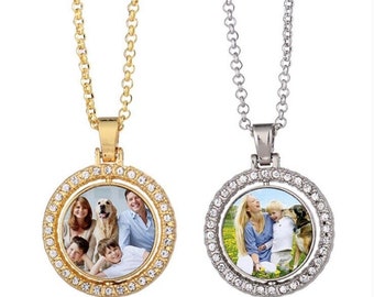 Personalised Gold/ Silver Rotating Photo Pendant - Mummy, Husband, Wife, Grandmother, Birthday, Christmas