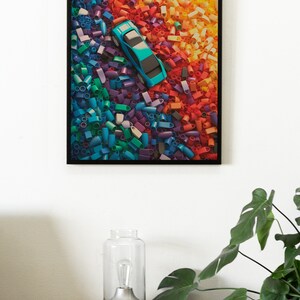AI-Generated Racing Car Art: Blue Car on Colorful Gradient Background