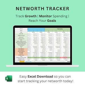 Networth-tracker | Eenvoudig Excel-sjabloon downloaden | Organiseer je persoonlijke financiën | Gebruiksvriendelijk wekelijks financieel overzicht