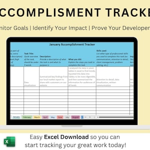 Accomplishment Tracker Excel Template Download Organize Etsy