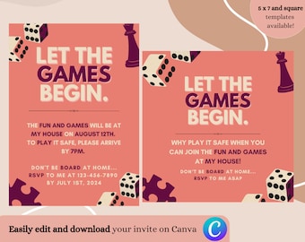 Game Night Party Digital Invite | Customizable | Punny Party Invitation | Board Game Party E-Invite