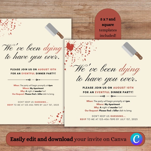 Murder Mystery Dinner Party Digital Invite | Customizable | Punny Party Invitation | Murder Mystery Party Invites for Email or Text