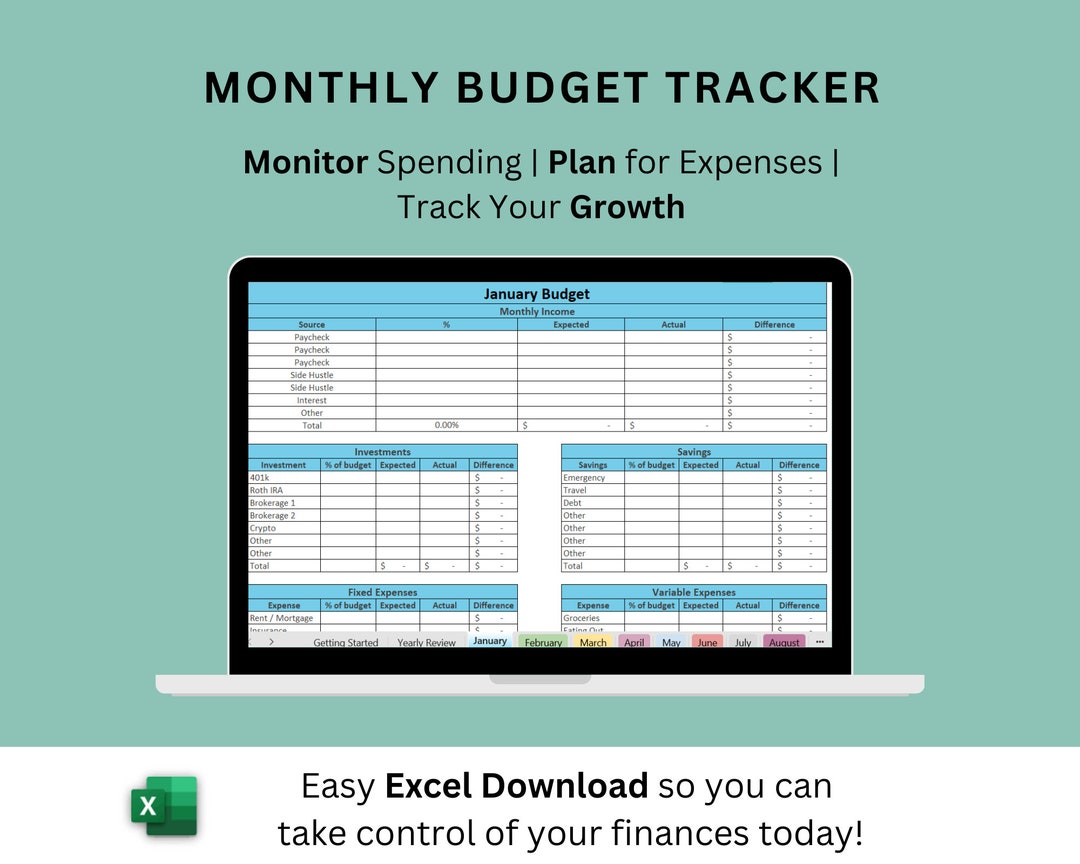Monthly Budget Tracker | Excel Template Download | Plan for Expenses
