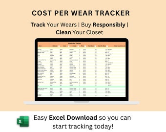 Kosten pro Verschleiß-Tracker | Excel Vorlage Digitaler Download | Berechnen Sie Ihre Kosten pro Verschleiß, um eine Capsule Garderobe zu erstellen