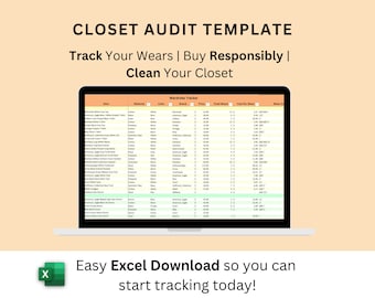 Kleiderschrank Prüfung | Excel Vorlage Digitaler Download | Verfolgen Sie Ihren Kleiderschrank, um eine Kapselgarderobe zu erstellen | Kosten-Per-Abnutzung-Rechner