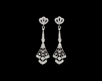 Victorian Style Crystal Rhinestone Chandelier Earrings Rhodium Plated