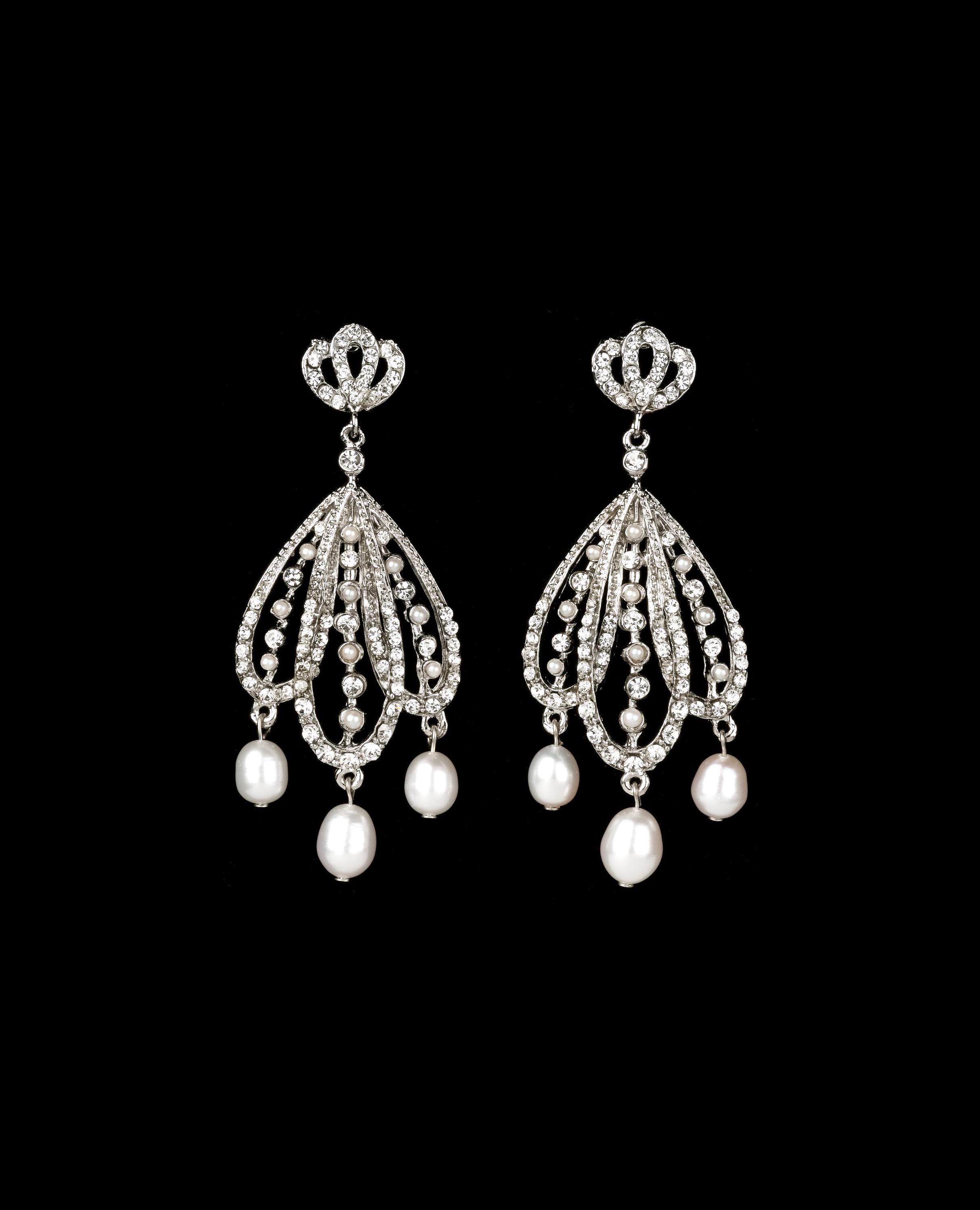 Art Deco Style Silver Crystal Rhinestone and Freshwater Pearl ...
