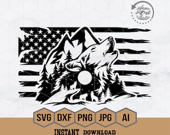 Wolf Mountain Scene Svg | Wolf Clipart | Mountain Scene Cut File ...