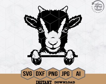 Baby Goat Peeking Svg | Baby Goat Svg | Cute Goat Svg | Peeking A Boo Svg | Farm Life Svg | Farm Goat Clipart | Cute Goat Cutfile | Goat Png