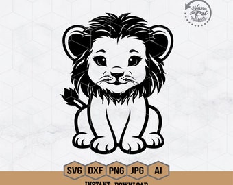 Lion Svg | Cute Lion Sitting Svg Png | Baby Lion Svg | Cute Animal Svg | Safari Animal Svg | Zoo Animal Svg | Wild Animal Svg | Cute Png Eps