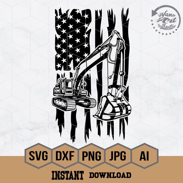 US Excavator Svg | Excavator Svg |  Distressed Flag Svg | Excavator Png | US Contactor Svg | Contractor Dad Shirt | Heavy Equipment Svg