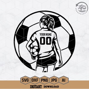Nombre personalizado Svg / Jugadora de fútbol Svg / Jugador de fútbol Svg /Soccer Svg / Clipart de fútbol / Fútbol Png / Archivo de corte de mamá de fútbol / Png Dxf
