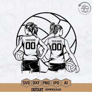 Two Volleyball Svg | Personalized Name | Volleyball Girl Player Svg | Volleyball Player Svg | Volleyball Girl Svg | Volleyball Shirt | Png