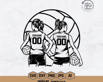Two Volleyball Svg | Personalized Name | Volleyball Girl Player Svg | Volleyball Player Svg | Volleyball Girl Svg | Volleyball Shirt | Png