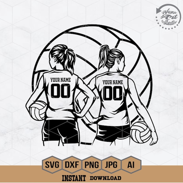 Two Volleyball Svg | Personalized Name | Volleyball Girl Player Svg | Volleyball Player Svg | Volleyball Girl Svg | Volleyball Shirt | Png