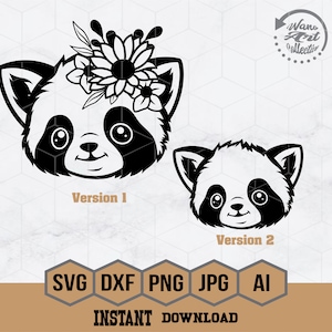 Floral Red Panda Svg | Red Panda Svg | Cute Animal Svg | Cute Baby Panda Svg | Baby Red Panda Cricut | Red Panda with Flowers Cutfile