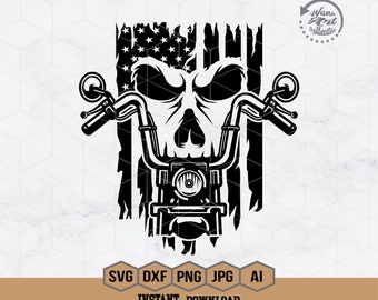 US Biker Skull Svg | Motorcycle Skull Svg | Motorbike Svg | Motor bike Svg | Biker Shirt | American Biker Clipart | Skull Rider Shirt | Png