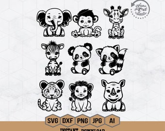 9 Baby Animals Bundle Svg | 9 Jungle Animals Bundle Svg | Cute Animals Svg  | Safari Animal Clipart | ZooKeeper Clipart | Animal Lover Shirt