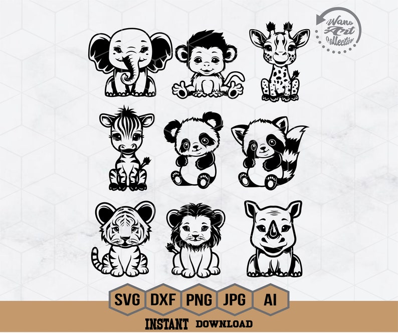 9 Baby Animals Bundle Svg | 9 Jungle Animals Bundle Svg | Cute Animals ...