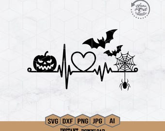 Pumpkin Heartbeat Svg | Spooky Heartbeat Svg | Halloween Svg | Spooky Spider Svg | Happy Halloween Svg | Spooky Season | Halloween Shirt