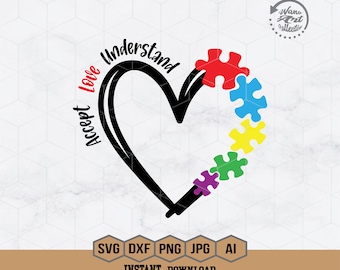 Corazón de autismo Svg / Svg de autismo / Svg de corazón de garabato / Svg de piezas de rompecabezas / Svg de rompecabezas de autismo / Svg de concientización sobre el autismo / Camiseta de autismo / Png Dxf Eps
