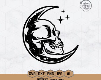 Skull Moon Svg | Laughing Skull Moon Clipart | Halloween Cut File