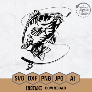Carp Fish Svg | Carpfish Fishing Svg | Fishing Hook Svg | Carp Fish Png | Carp Fish Stencil | Outdoor Fishing Svg | Lake Fishing Cutfile