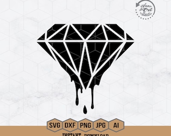 Könnte beinhalten: Eine schwarze Diamantenform mit weißen Linien, die mit schwarzer Flüssigkeit tropft. Der Diamant ist weiß umrandet. Das Bild ist auf weißem Hintergrund.